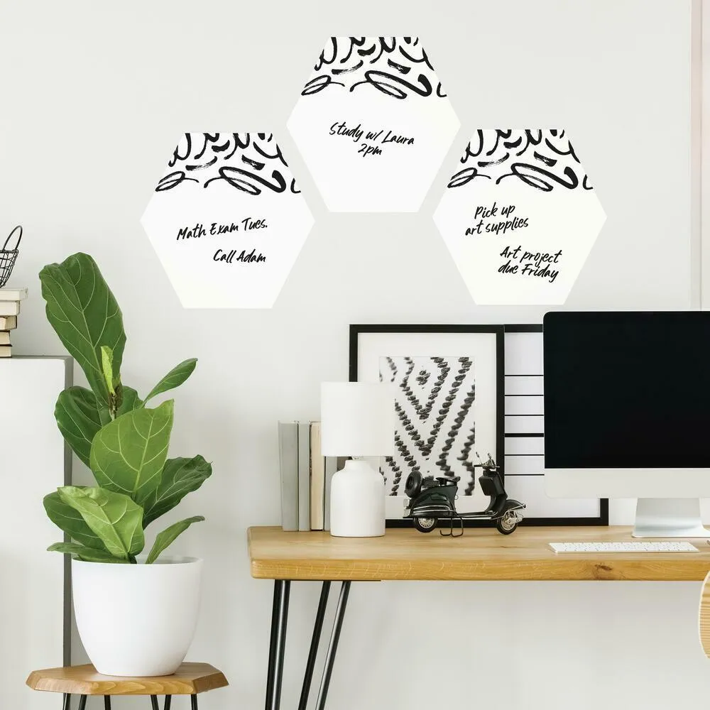 Doodle Dry Erase Hexagon Peel and Stick Wall Decals