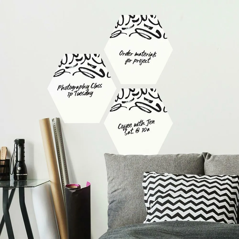 Doodle Dry Erase Hexagon Peel and Stick Wall Decals