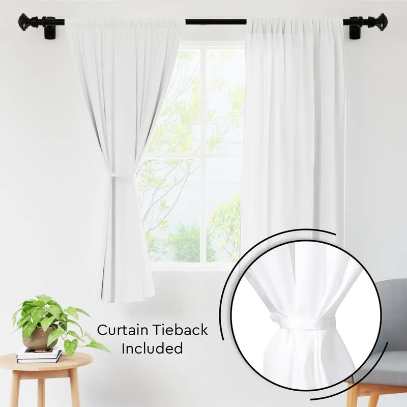 Encasa Homes Polyester Solid Curtains With Tie Back, 5 Ft Window Panel Set Of 2 - White Poly, Rod Pocket Curtains, Light-Filtering, Curtains For Door, Bedroom, Living Room