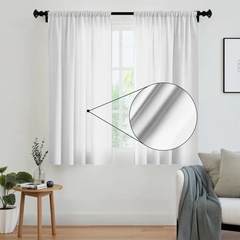 Encasa Homes Polyester Solid Curtains With Tie Back, 5 Ft Window Panel Set Of 2 - White Poly, Rod Pocket Curtains, Light-Filtering, Curtains For Door, Bedroom, Living Room