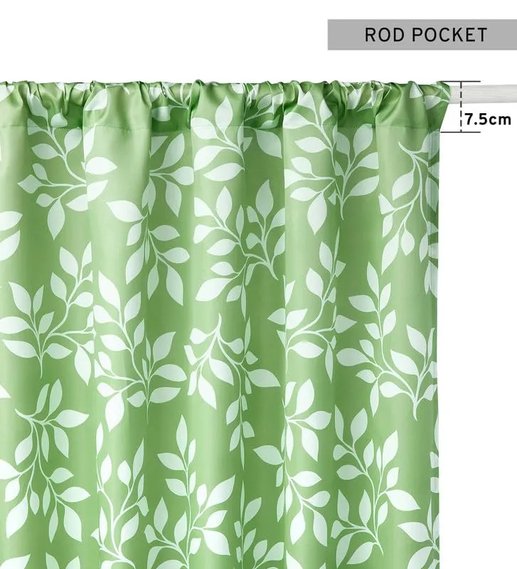 Encasa Homes Printed   Solid Window Curtains with Tie Back (5 ft, Reverse Leafs Green   Cream Combo) Pack of 3