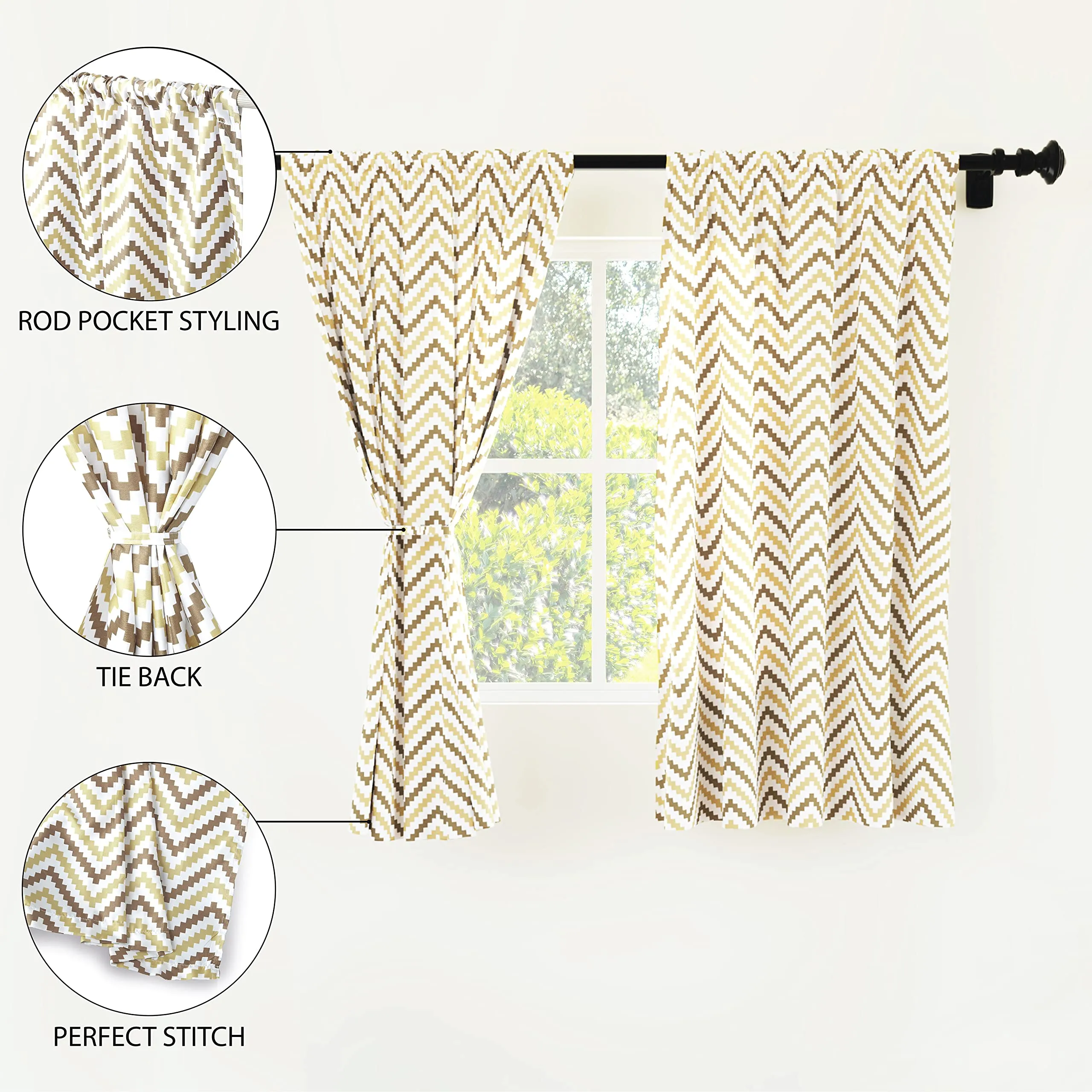 Encasa XO Printed   Solid Window Curtains with Tie Back (5 ft, Trellis Copper Combo) Pack of 3