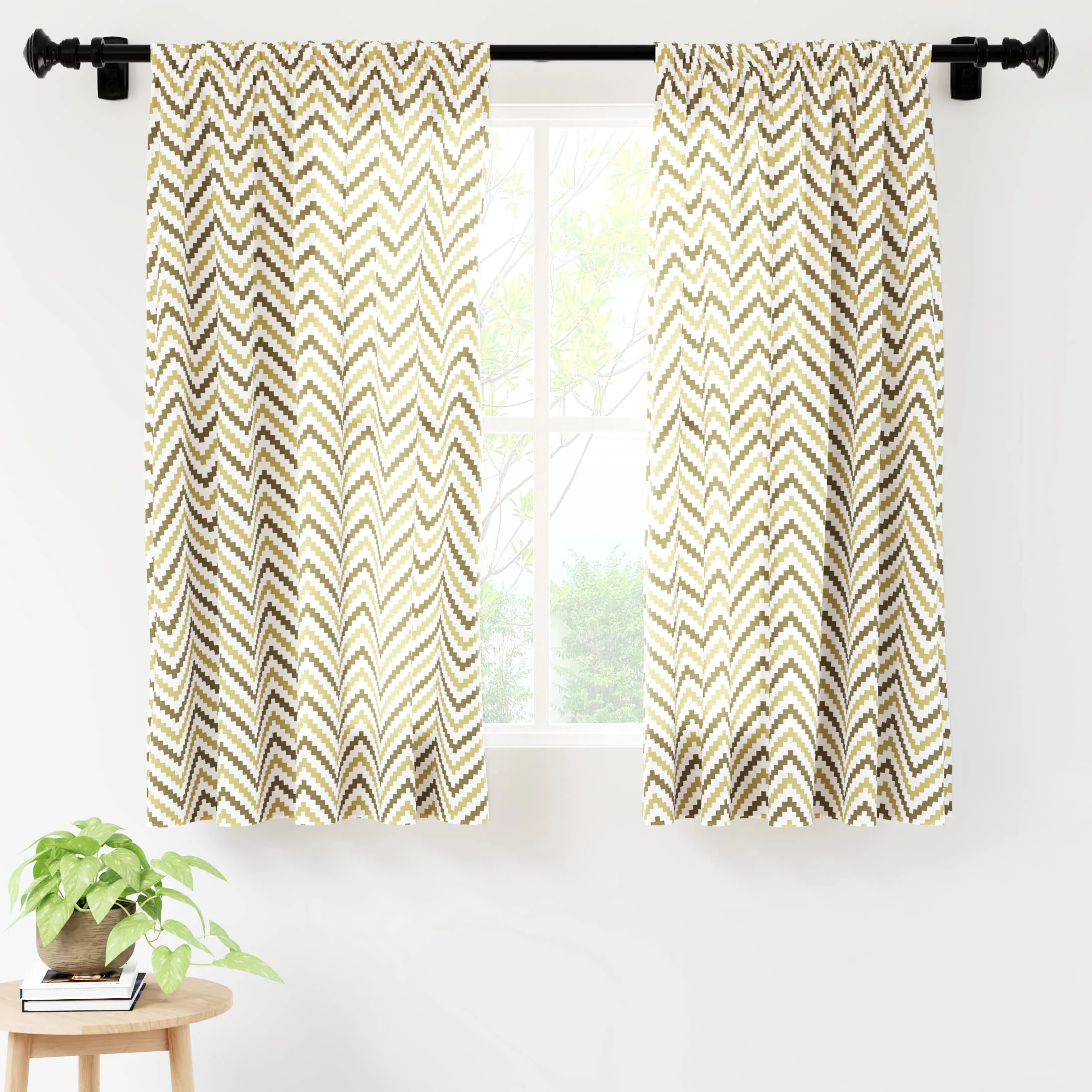 Encasa XO Printed   Solid Window Curtains with Tie Back (5 ft, Trellis Copper Combo) Pack of 3