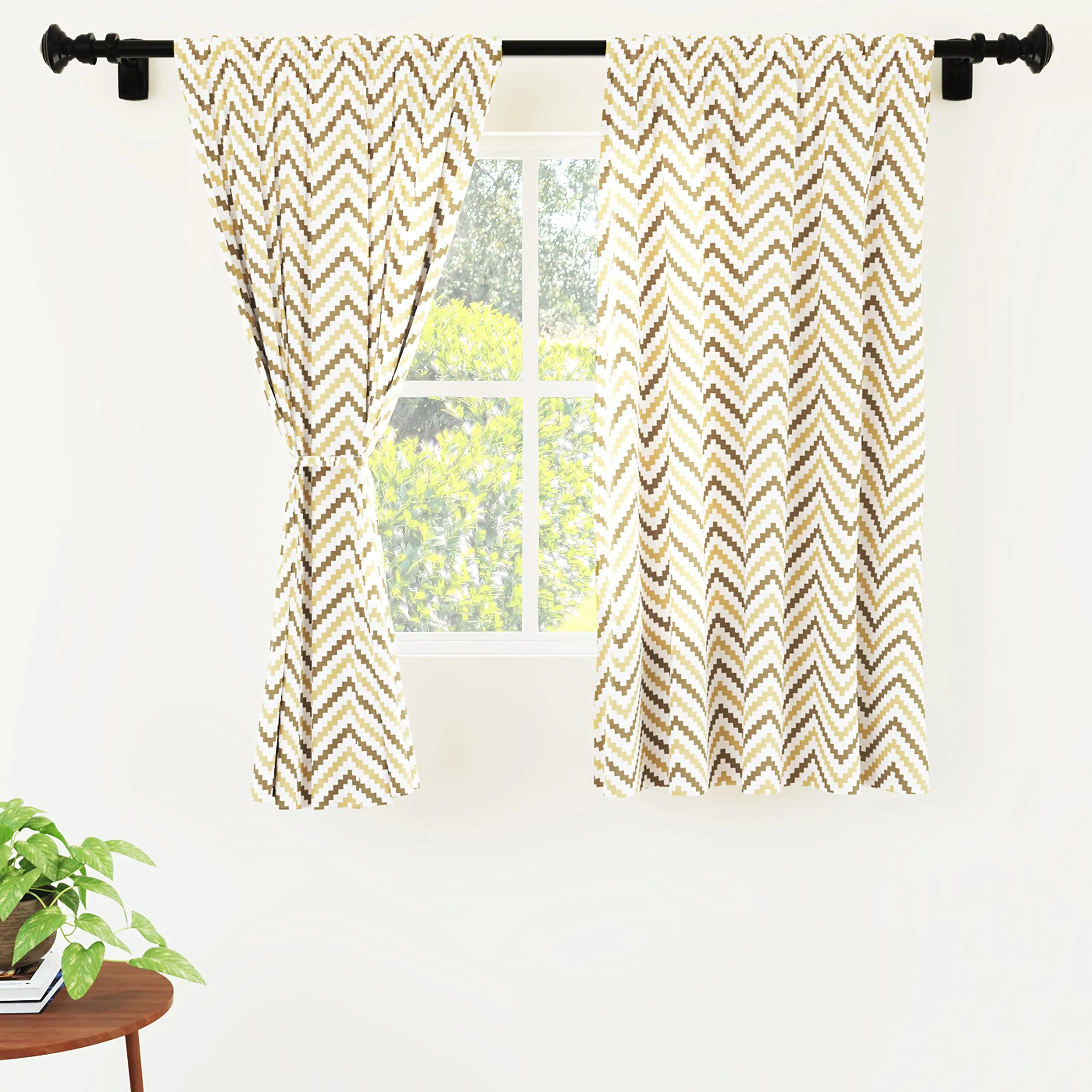 Encasa XO Printed   Solid Window Curtains with Tie Back (5 ft, Trellis Copper Combo) Pack of 3