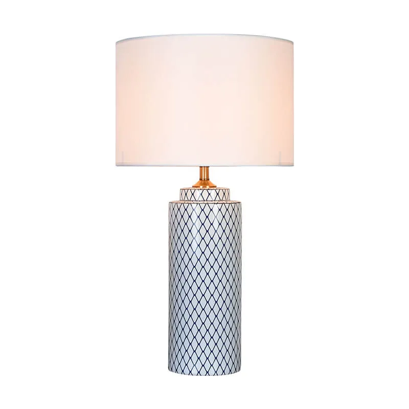 European Minimalist Ceramic Cylinder Fabric Shade 1-Light Table Lamp