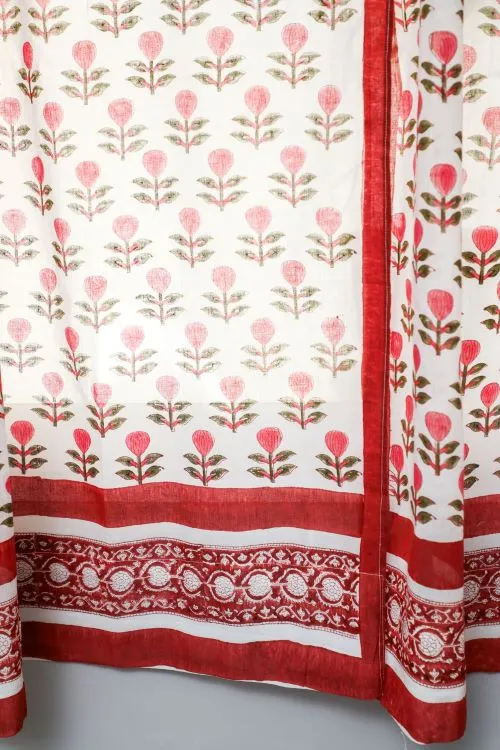 Evergreen Cherry Hand Block Printed Window Curtain