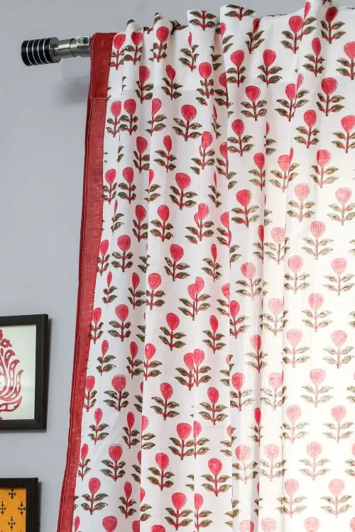 Evergreen Cherry Hand Block Printed Window Curtain