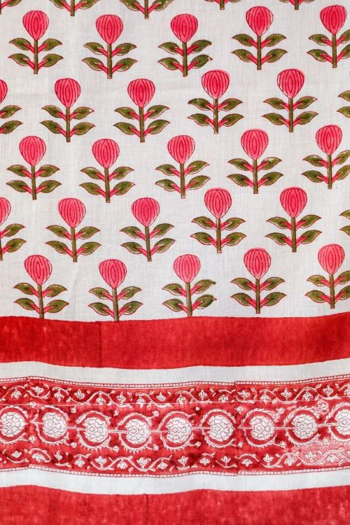 Evergreen Cherry Hand Block Printed Window Curtain