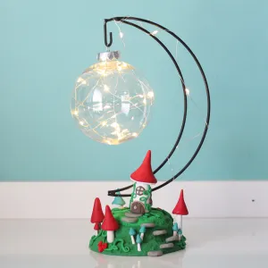 Fairy Mushroom house with Moon Ornament Hanger and fairy lights