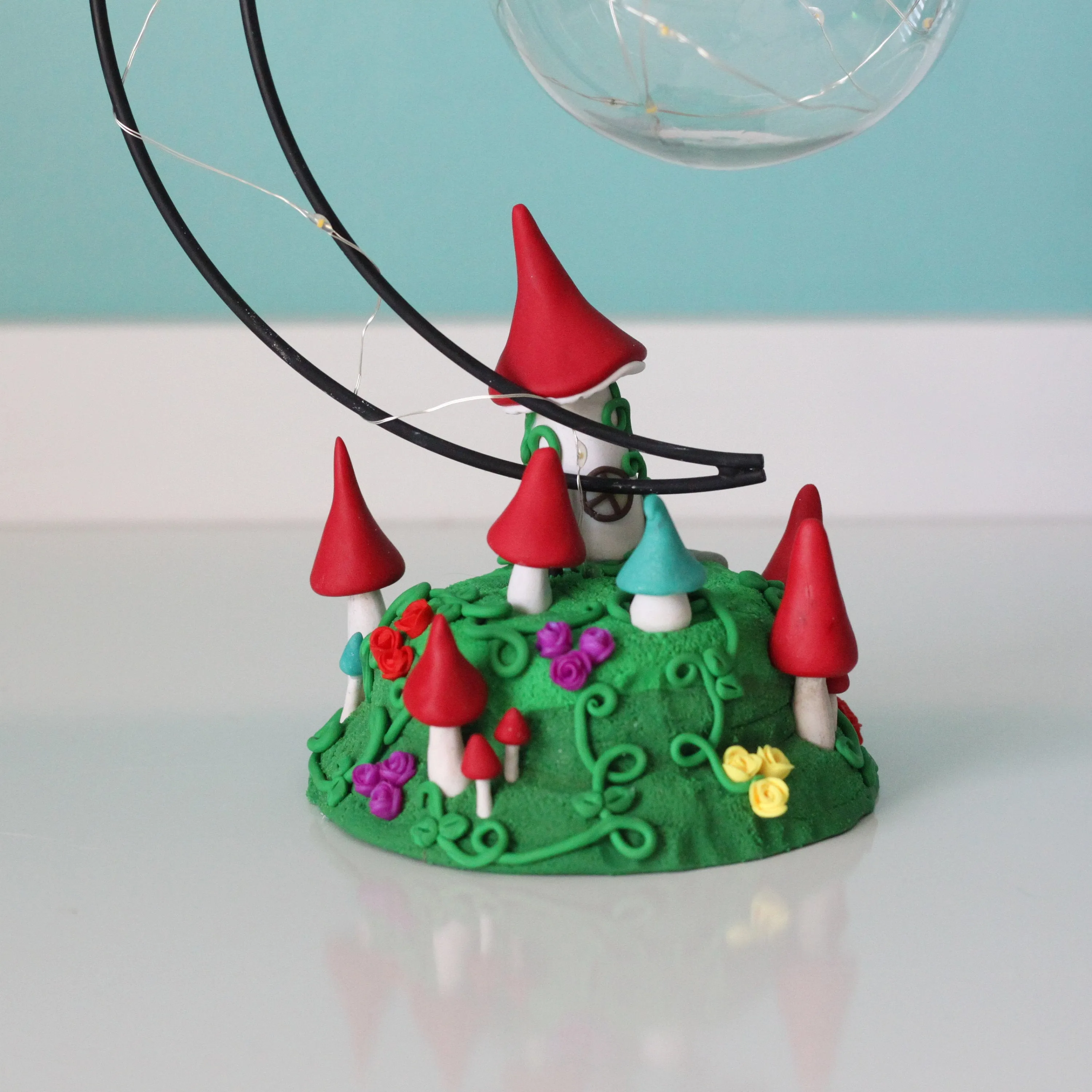 Fairy Mushroom house with Moon Ornament Hanger and fairy lights