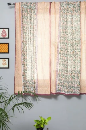 Fairyland Yellow Hand Block Printed Window Curtain