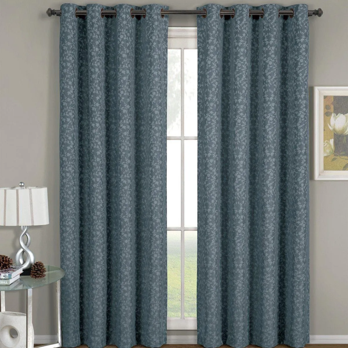 Fiorela Jacquard Drapes Floral Curtains Grommet Top Panel (Single)