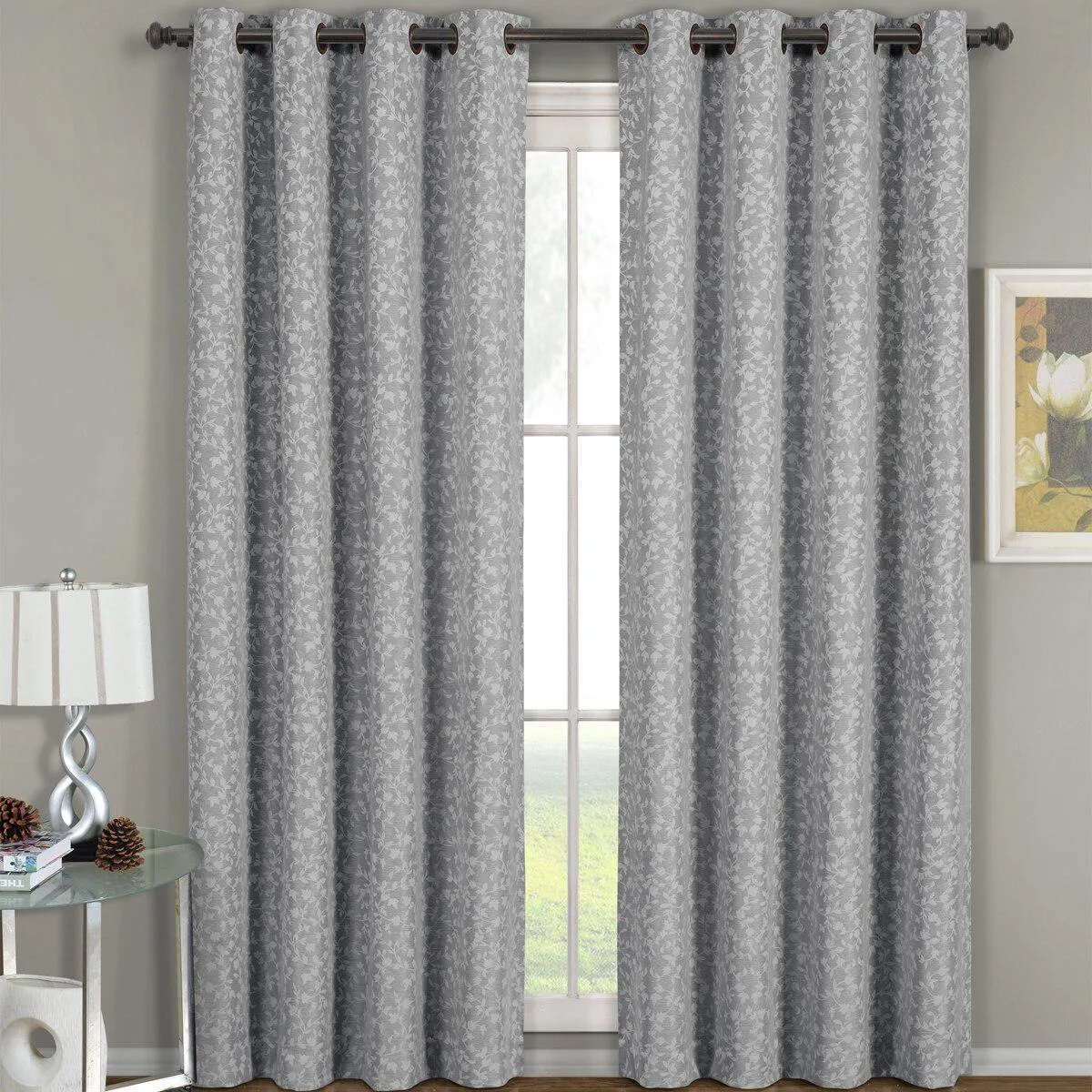 Fiorela Jacquard Drapes Floral Curtains Grommet Top Panel (Single)