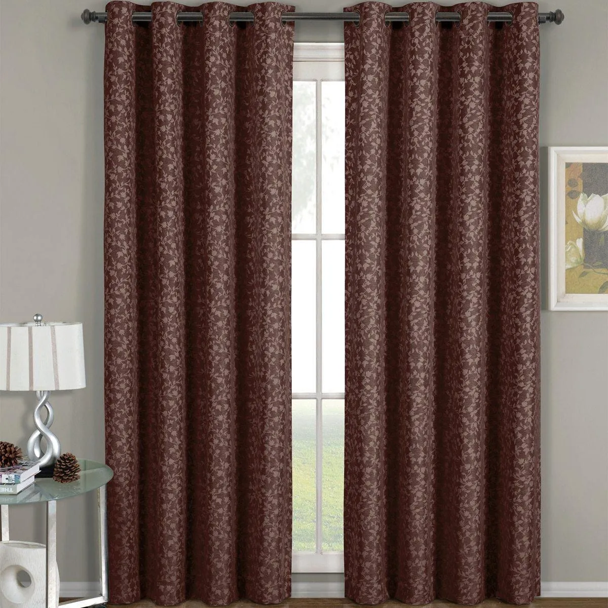 Fiorela Jacquard Drapes Floral Curtains Grommet Top Panel (Single)