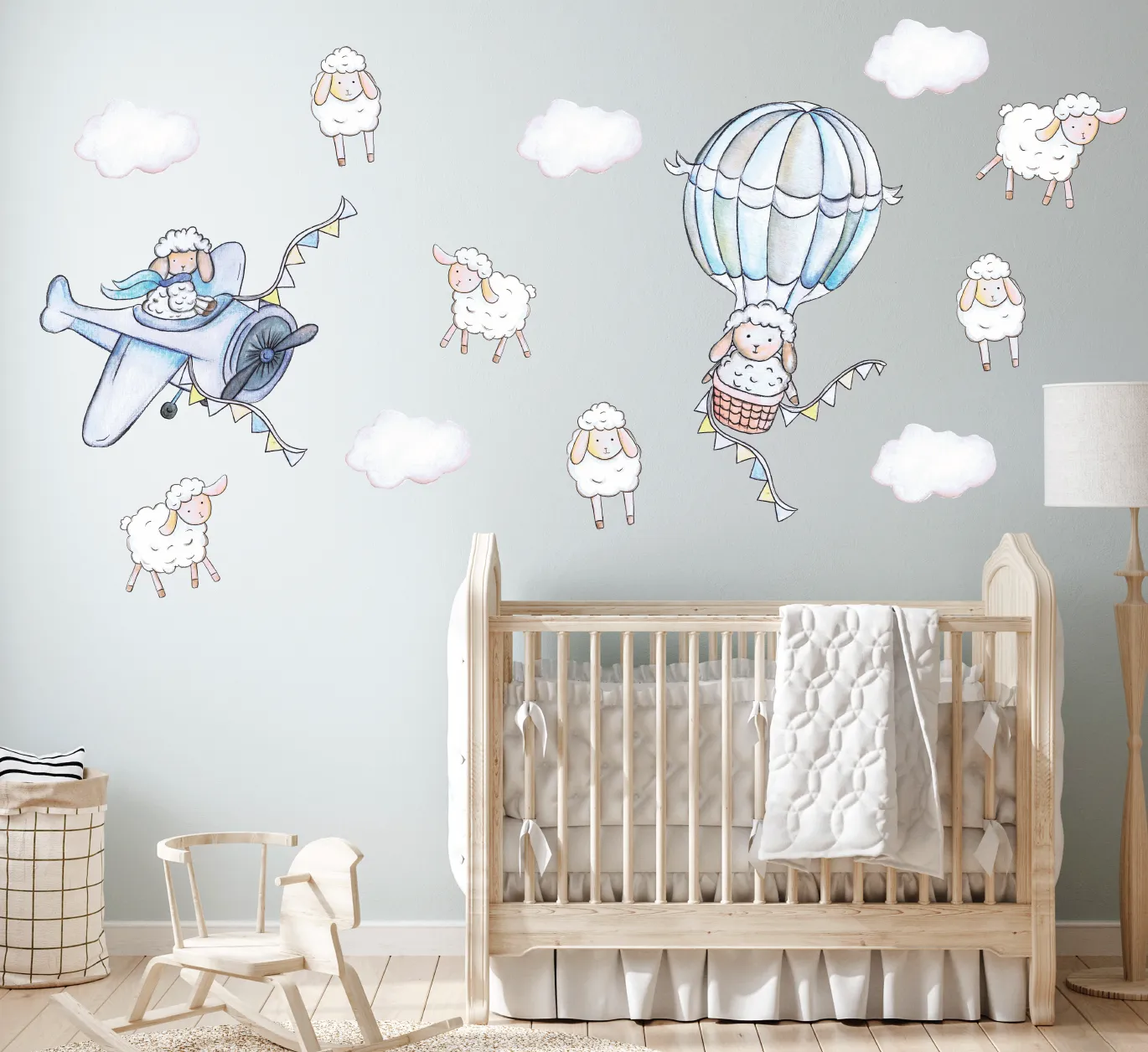 Flying Sheep Australian Design Hand Painted Peel & Stick, Removable Wall Decal. Nursery, Kids Playroom, Kids Teens Bedroom