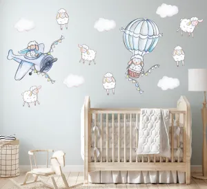 Flying Sheep Australian Design Hand Painted Peel & Stick, Removable Wall Decal. Nursery, Kids Playroom, Kids Teens Bedroom