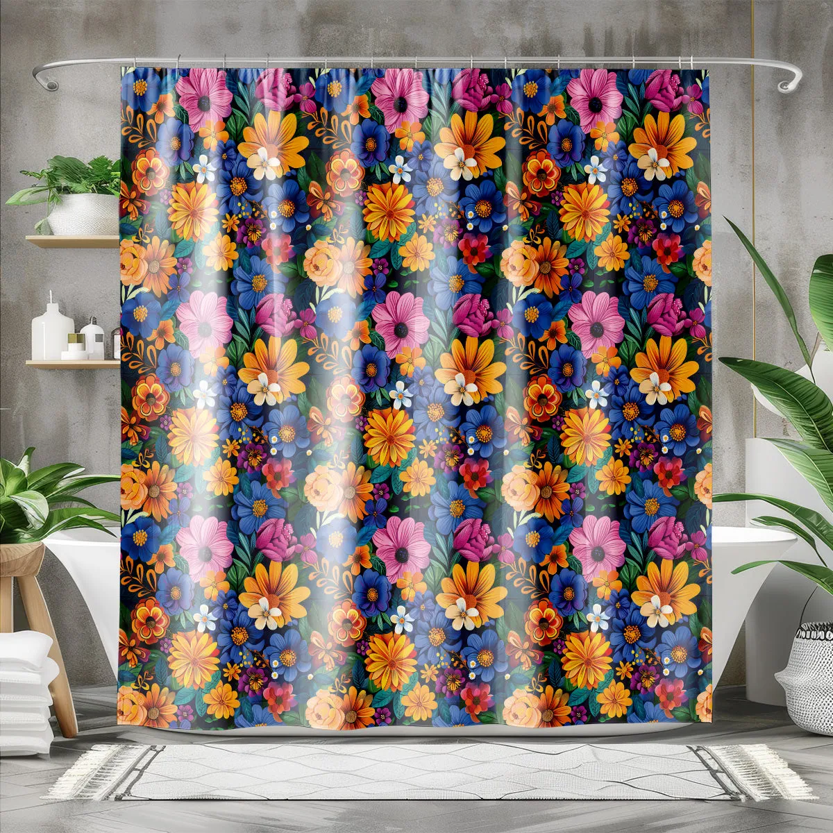 Frida Kahlo’s Stunning Flowers Shower Curtain | Lightweight 100% Polyester, Water and Mildew Resistant, Multiple sizes with Hooks