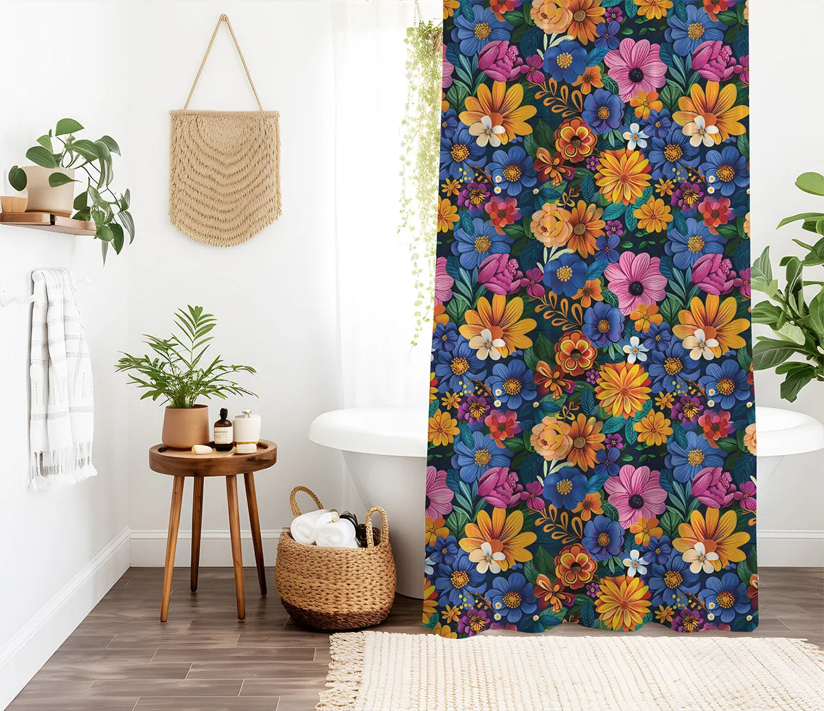 Frida Kahlo’s Stunning Flowers Shower Curtain | Lightweight 100% Polyester, Water and Mildew Resistant, Multiple sizes with Hooks