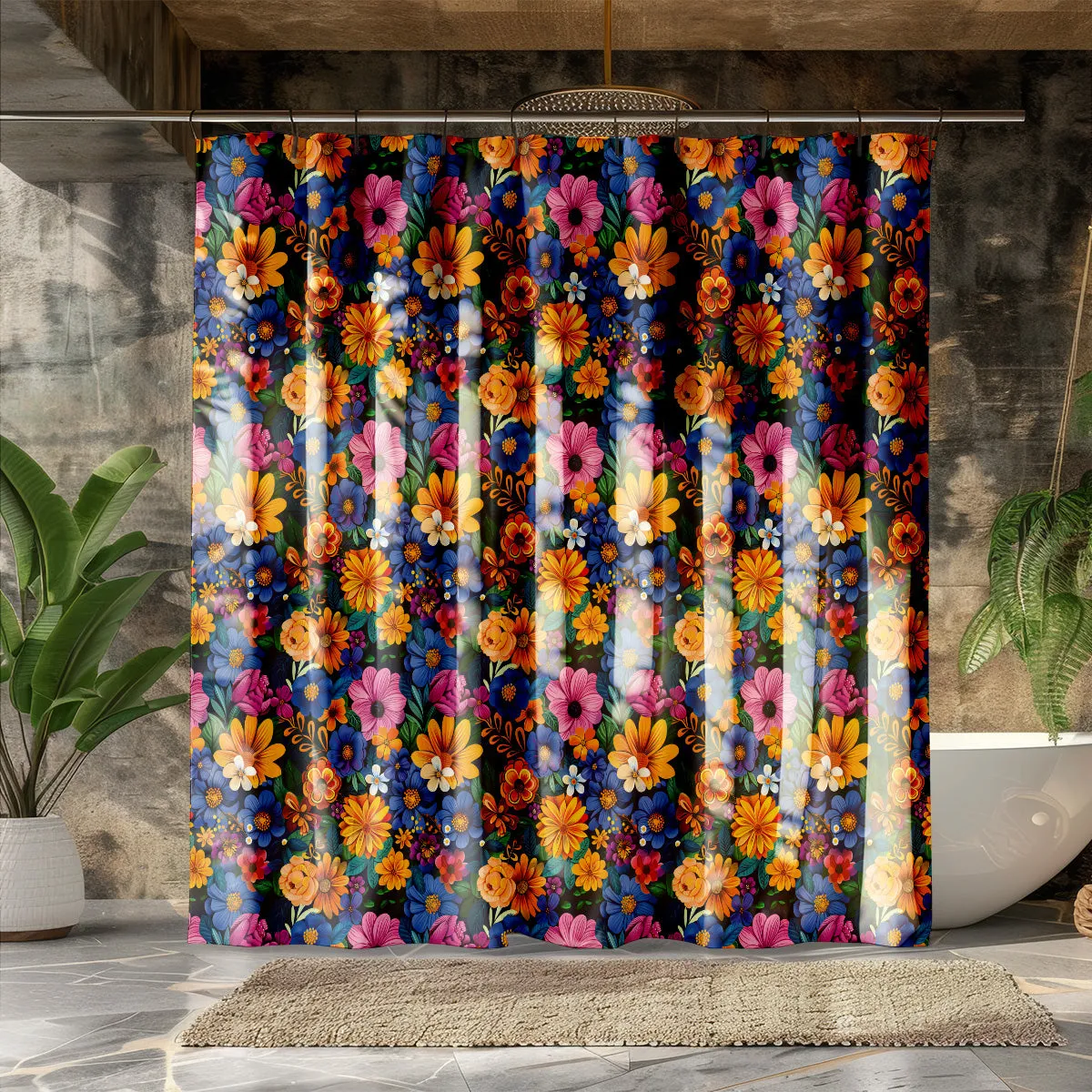 Frida Kahlo’s Stunning Flowers Shower Curtain | Lightweight 100% Polyester, Water and Mildew Resistant, Multiple sizes with Hooks