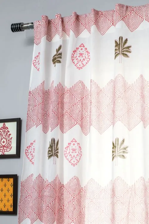 Gleaming Zigzags Hand Block Printed Window Curtain