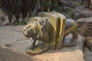 Hand Made Serpentine Lion Bookends x 2 From Zimbabwe