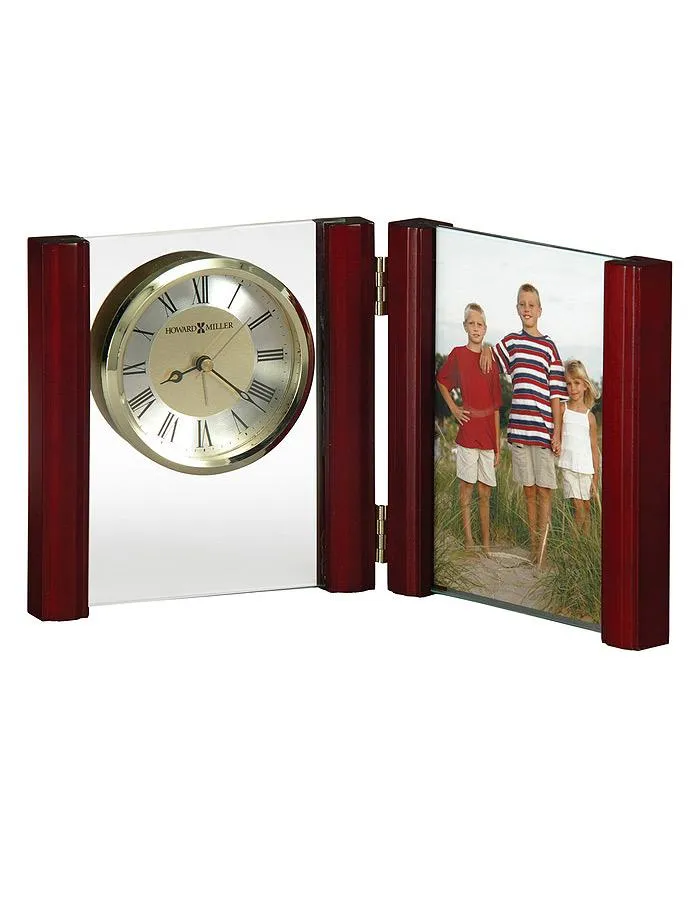 Howard Miller Alex Picture Frame Alarm Clock - Floating Dial - Glass & Rosewood