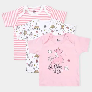 Infant Girls Cotton Poplin 3 Piece T-Shirt Set-mIX