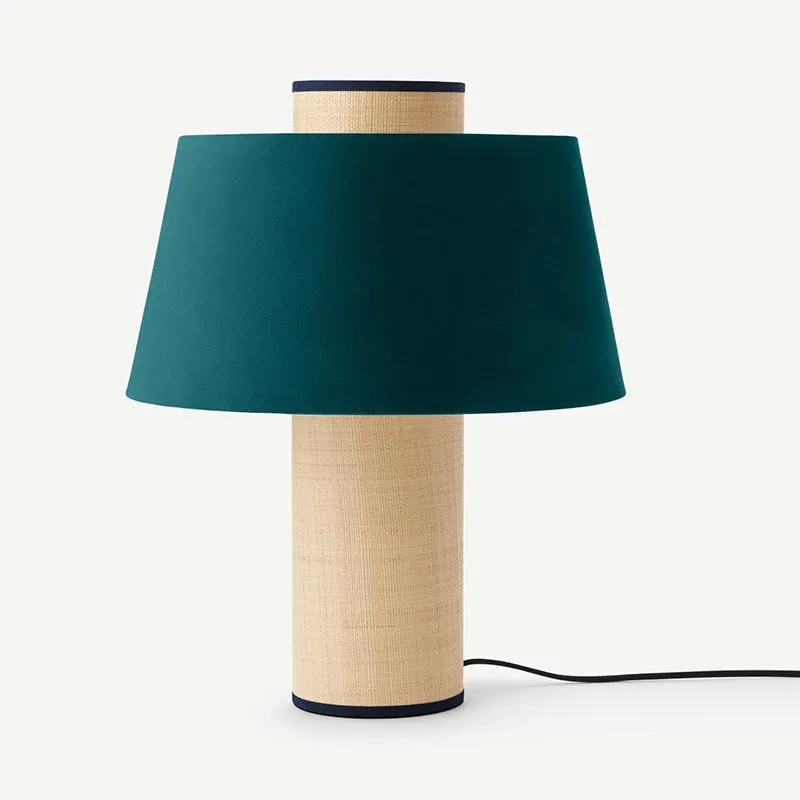 Japanese Minimalist Fabric Drum Column Dark Green 1-Light Table Lamp