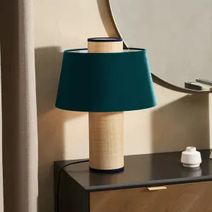 Japanese Minimalist Fabric Drum Column Dark Green 1-Light Table Lamp