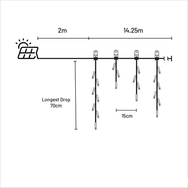 Light Icicle Solar Warm White 14m