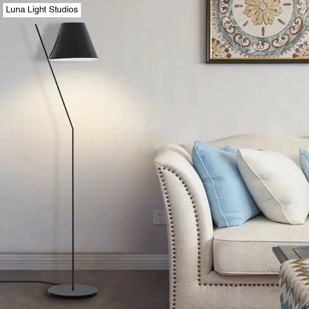 Minimalist 1-Light Black Cone Floor Lamp for Drawing Room - Elegant Fabric Lighting