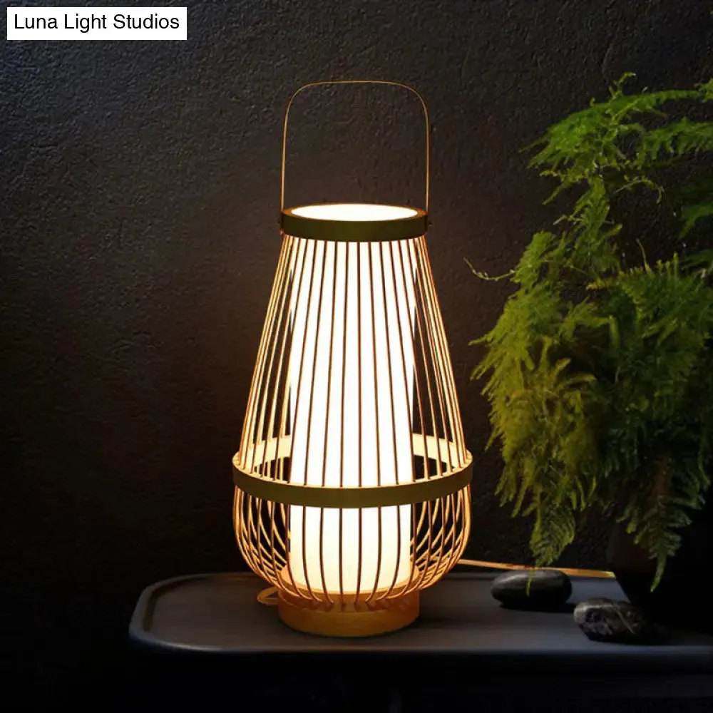 Minimalist Bamboo Table Lamp: Basket Shape, 1 Head Wood Nightstand Light for Restaurants