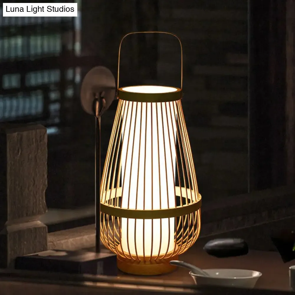 Minimalist Bamboo Table Lamp: Basket Shape, 1 Head Wood Nightstand Light for Restaurants