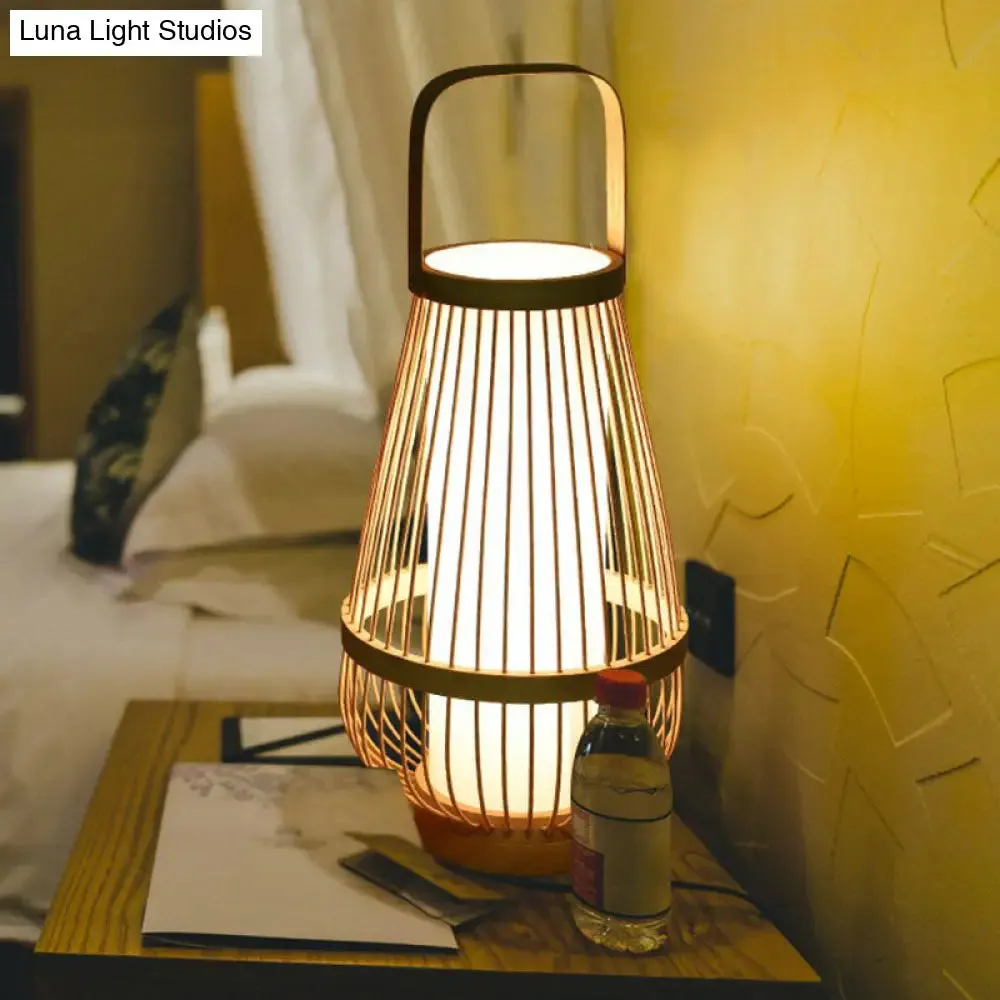 Minimalist Bamboo Table Lamp: Basket Shape, 1 Head Wood Nightstand Light for Restaurants