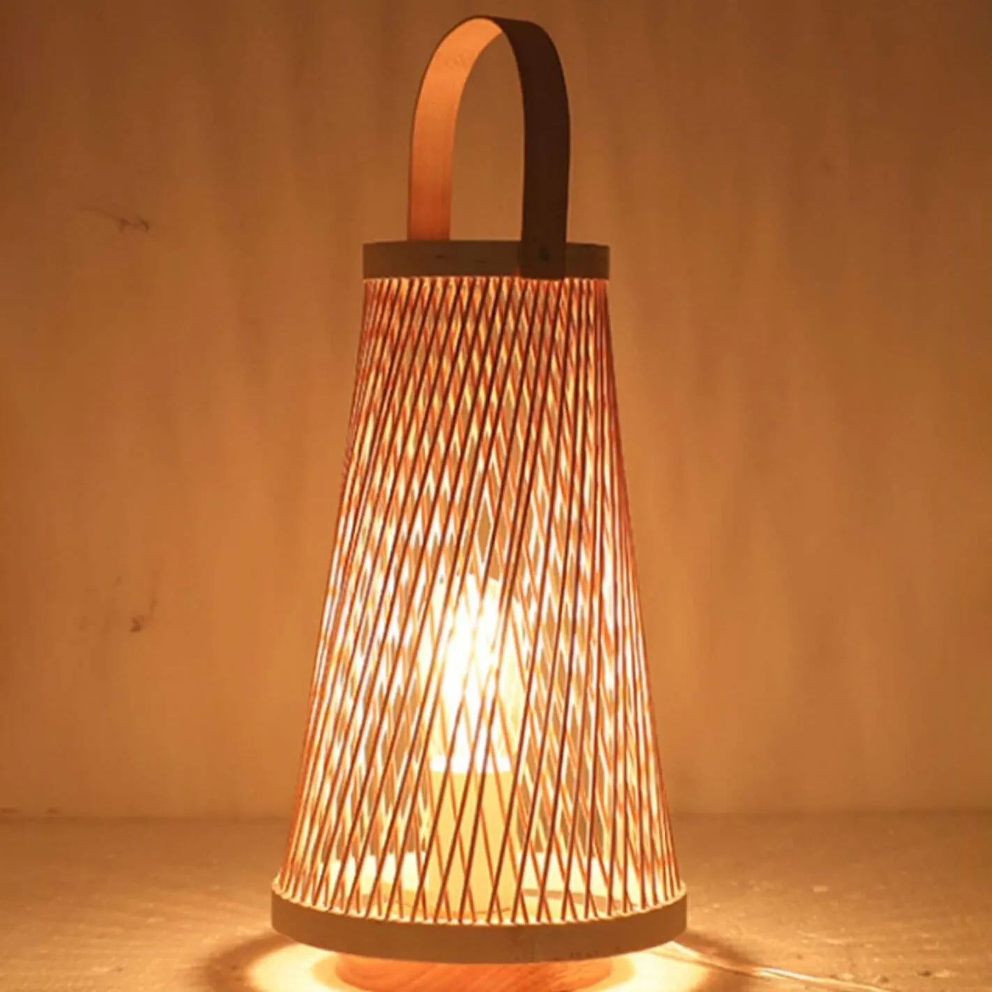 Minimalist Bamboo Weaving Oval Column 1-Light Table Lamp