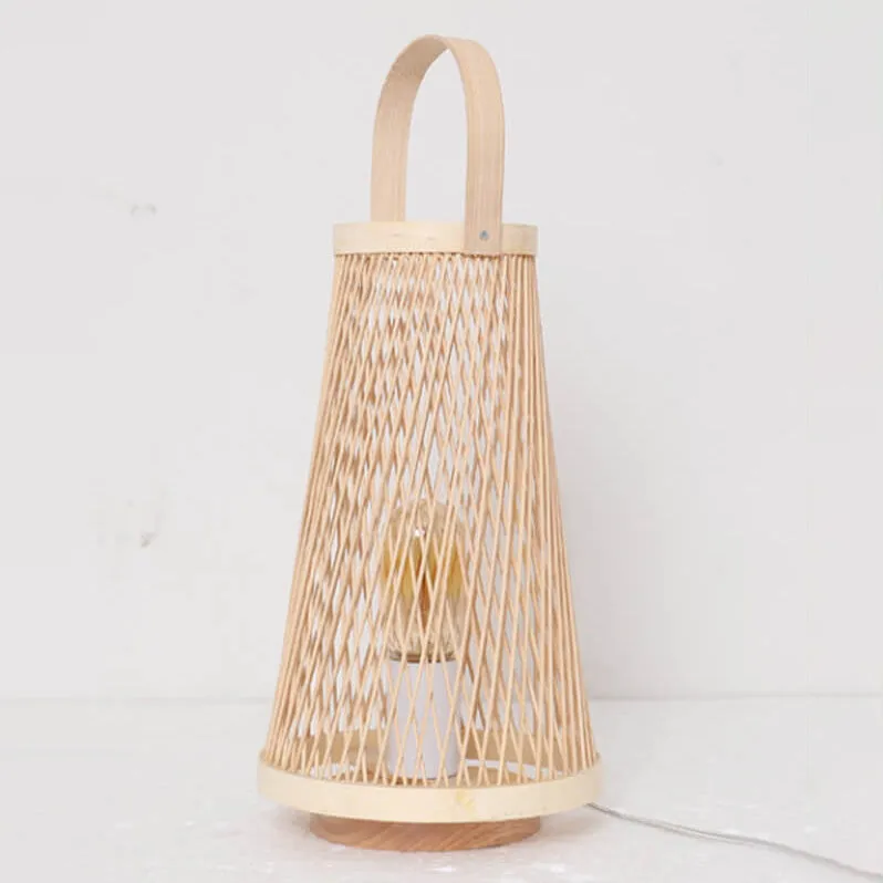 Minimalist Bamboo Weaving Oval Column 1-Light Table Lamp