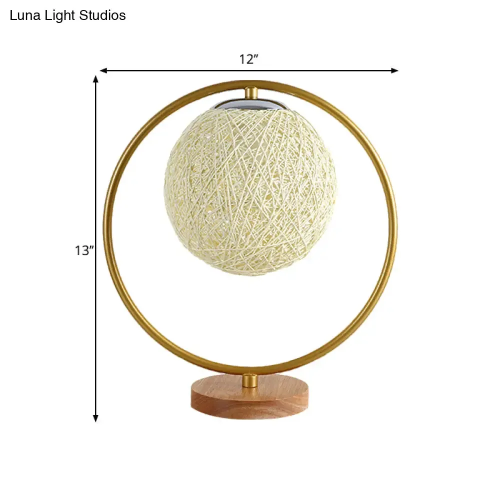 Minimalist Beige/Red Sphere Desk Lamp with Single Fabric Head and Round Frame Design