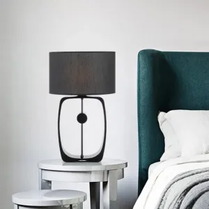 Minimalist Black Fabric Table Lamp with Round Shape and Open Base