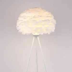 Minimalist Black-White Floor Lamp with Feather Dome Shade - 1-Light Living Room Stand Up Light