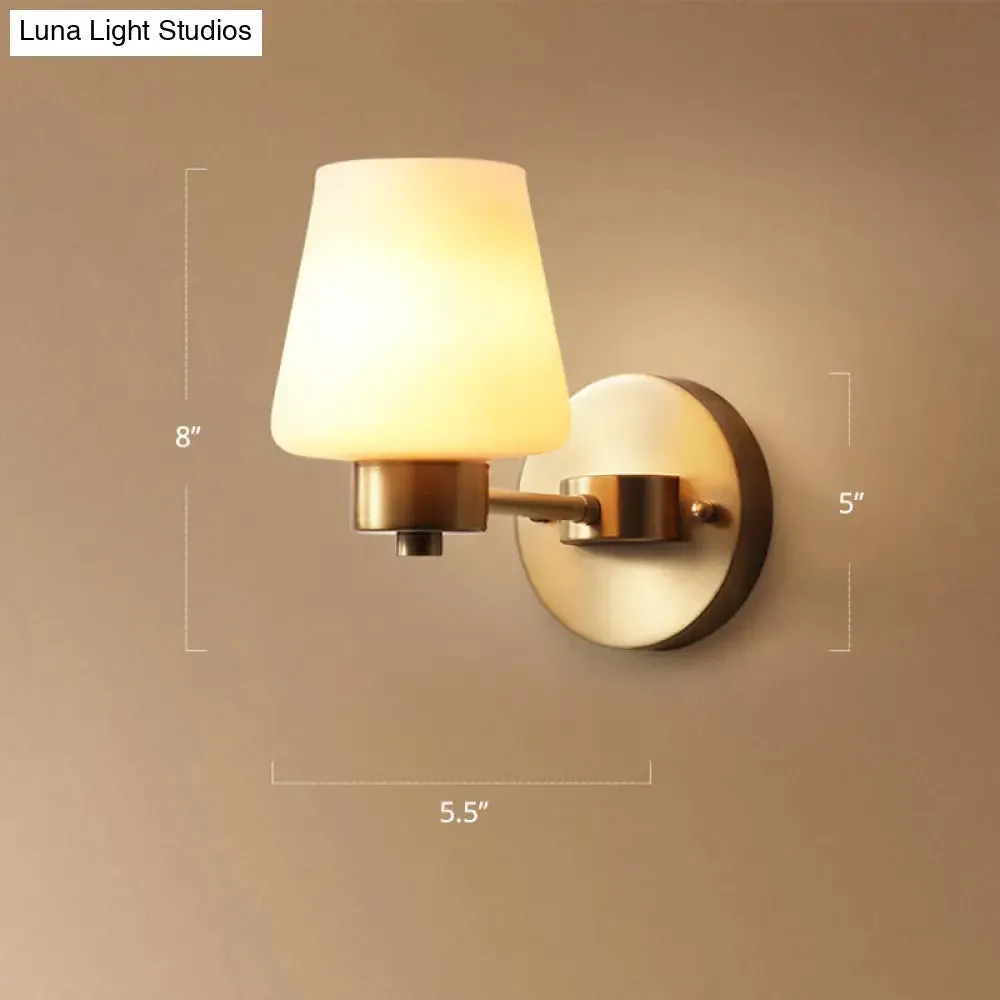 Minimalist Conic Wall Sconce Light: Cream Glass, Brass Mount for Dining Room