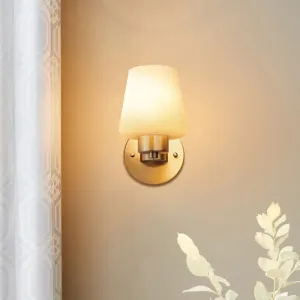 Minimalist Conic Wall Sconce Light: Cream Glass, Brass Mount for Dining Room