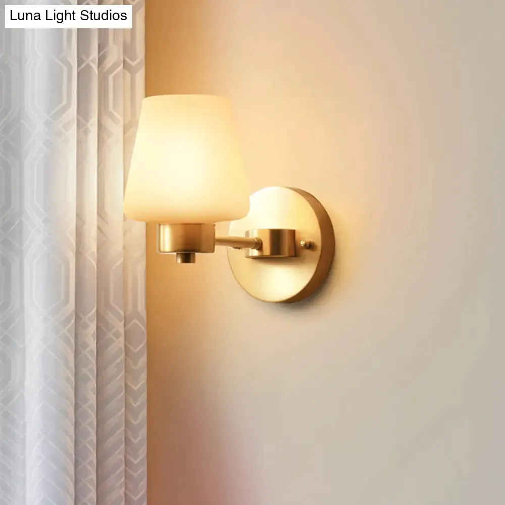 Minimalist Conic Wall Sconce Light: Cream Glass, Brass Mount for Dining Room