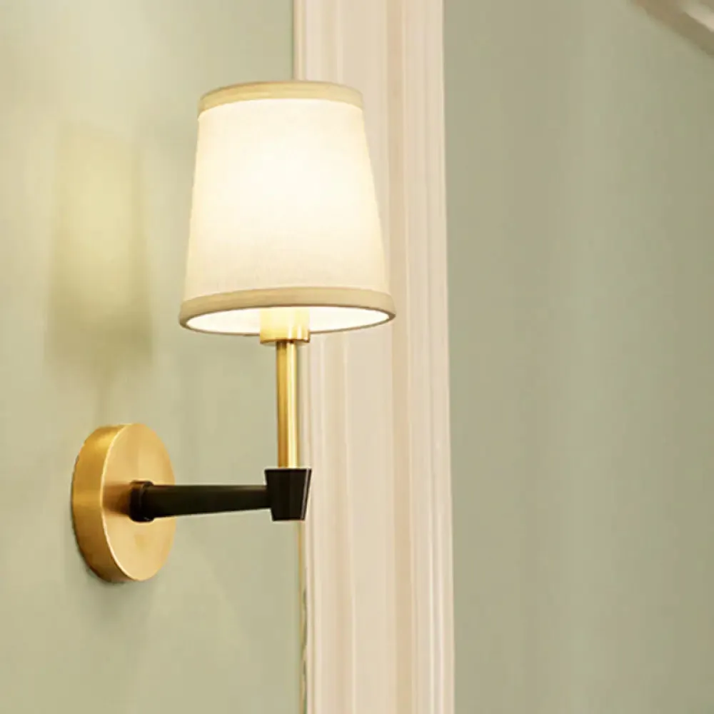 Minimalist Gold Conical Fabric Wall Sconce Light Fixture