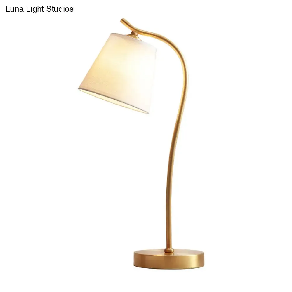 Minimalist Gold Metal Gooseneck Table Lamp with Cone Fabric Shade