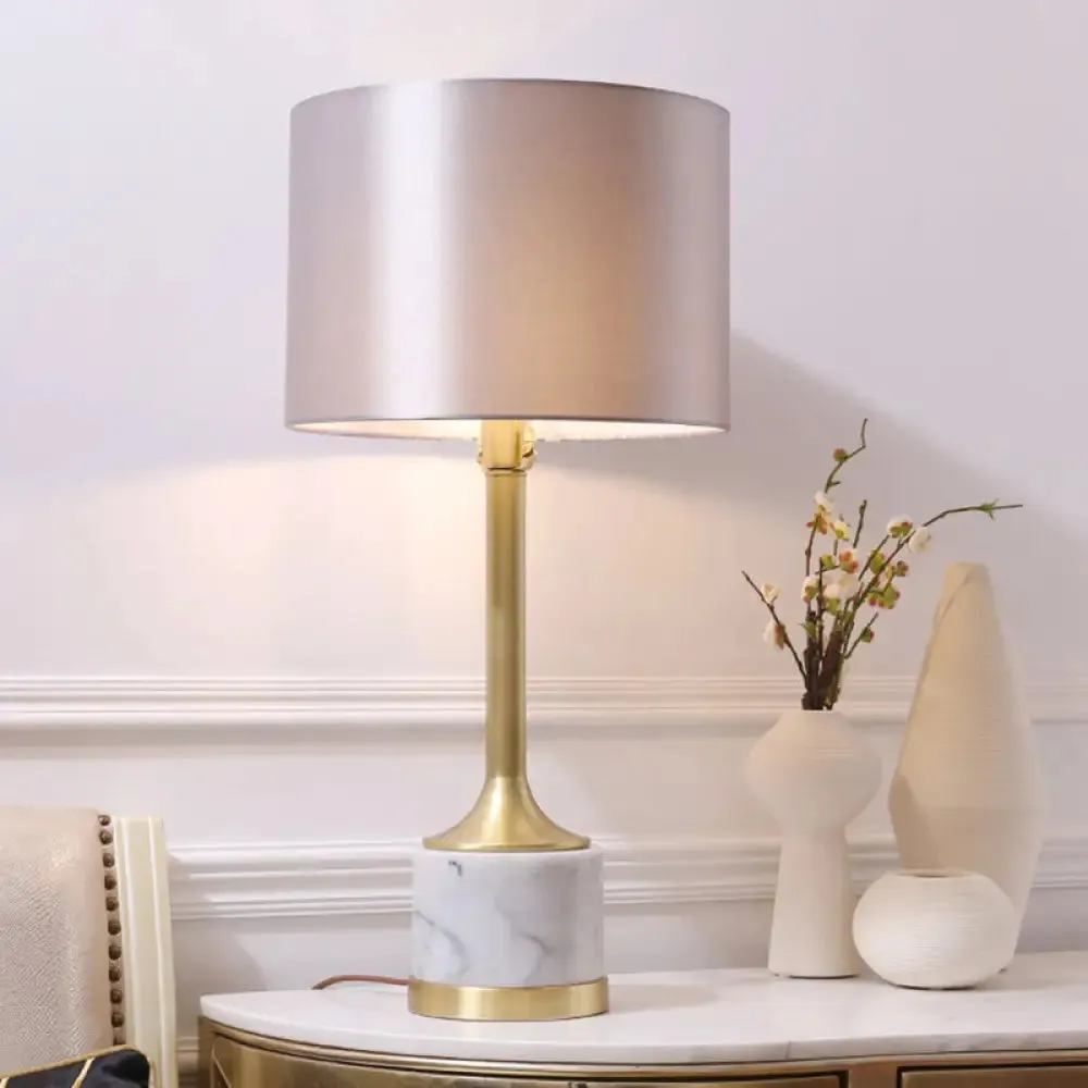 Minimalist Grey Fabric Table Lamp with Cylindrical Design - Perfect for Living Room Nightstands