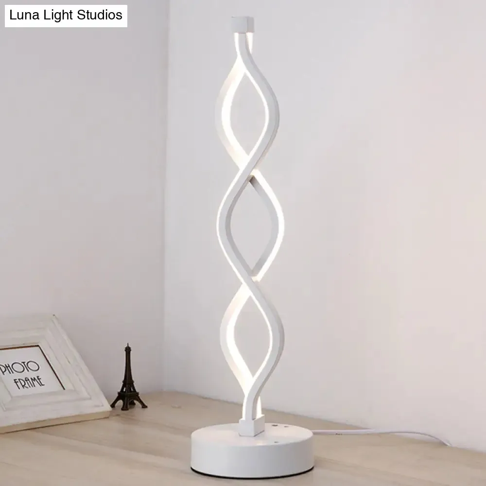 Minimalist LED Bedside Lamp with Spiral Acrylic Shade - Warm/White Light