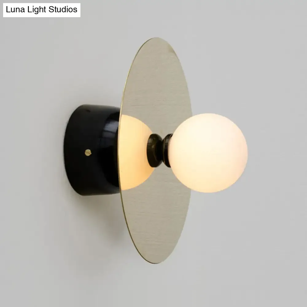 Minimalist Milk Glass Sconce Light: Single Black Wall Mount for Bedside