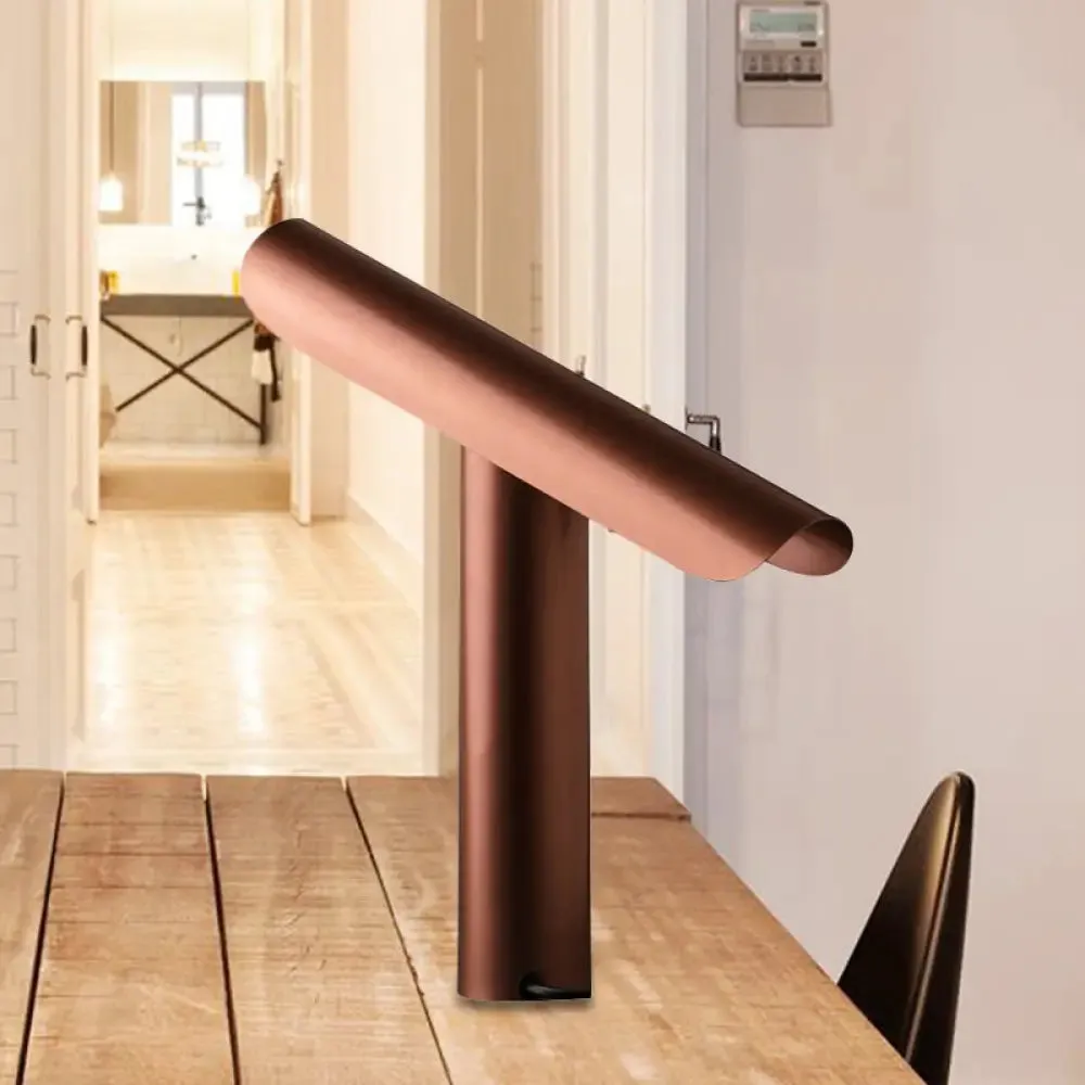 Minimalist Rose Gold LED Nightstand Lamp - Iron Seesaw Design for Bedside Table Lighting