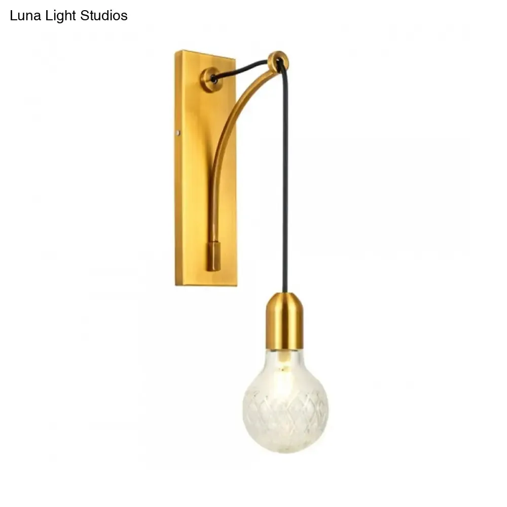 Minimalist Wall Sconce: Clear Glass Lattice with Gold Metal Backplate