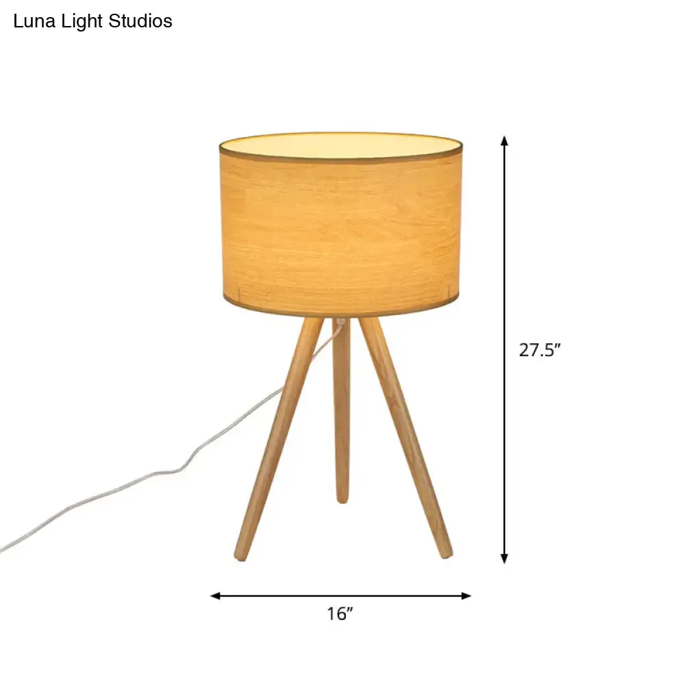 Minimalist Wood Tripod Bedside Table Lamp with Fabric Shade - 1 Bulb Night Light